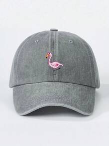 1入組中性刺繡火烈鳥洗水棉棒球帽，戶外調節式防曬帽，適用於春秋季旅行/海灘/假期，Y2K風格青年帽 - 刺繡 - 查看 25