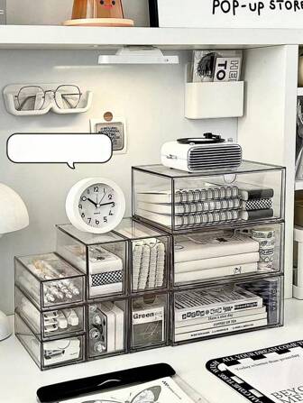 1pc Mini Multi-Size Transparent Acrylic Desktop Drawer Dustproof Stationery Organizer Box, Suitable For Bedroom, Office, Cosmetics Storage