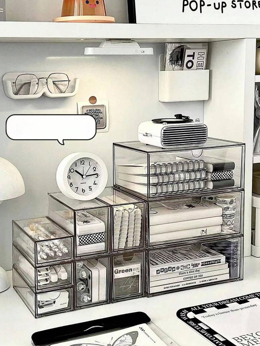 1pc Mini Multi-Size Transparent Acrylic Desktop Drawer Dustproof Stationery Organizer Box, Suitable For Bedroom, Office, Cosmetics Storage