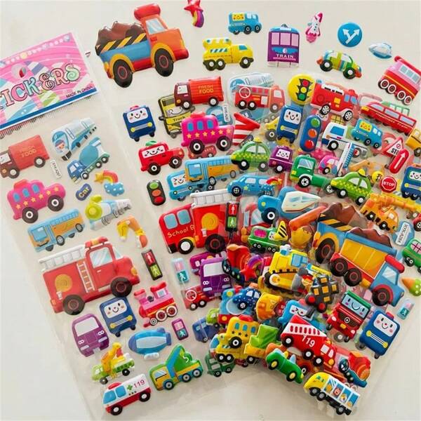 8pcs/Set 3D Different Vehicle Recognitive Bubble Stickers, DIY Diary Decor, Phone Stickers, Gift, Stationery, Toys Back To School