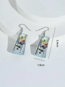 1pair Miniature Fake Money Earrings, European And American Style, Suitable For Women's Funny Earrings