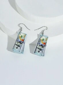 1pair Miniature Fake Money Earrings, European And American Style, Suitable For Women's Funny Earrings