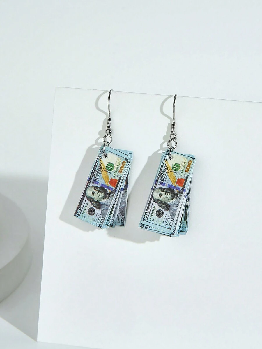 1pair Miniature Fake Money Earrings, European And American Style, Suitable For Women's Funny Earrings
