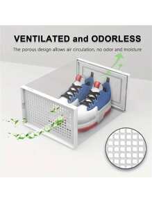 6入組厚款透明鞋盒附蓋，可摺疊且可疊加的塑料運動鞋收納組織架，省空間，適用於門廳、臥室、家居、宿舍 - 白色 - 查看 3