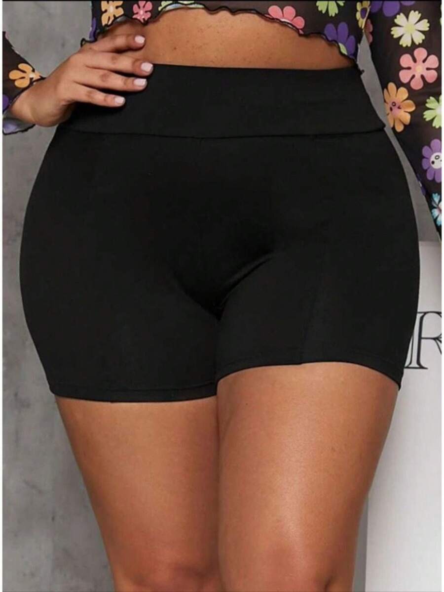 Plus Size Shorts - 黑色 - 查看 1