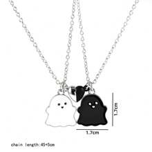 2Pcs/Set Cute Black And White Ghost Best Friend Necklace For Girls BFF Friendship Jewelry Gift