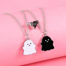 2Pcs/Set Cute Black And White Ghost Best Friend Necklace For Girls BFF Friendship Jewelry Gift
