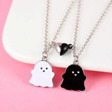 2Pcs/Set Cute Black And White Ghost Best Friend Necklace For Girls BFF Friendship Jewelry Gift