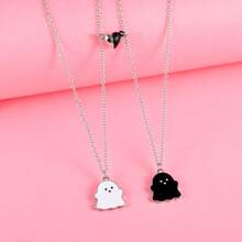 2Pcs/Set Cute Black And White Ghost Best Friend Necklace For Girls BFF Friendship Jewelry Gift