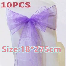 10pcs Violet Organza Chair Back Decoration Belt With Bowknots, 18cm Wide 275cm Long, DIY Bow Shapes; Glass Organza Chair Back Cloth For Festival Party Decoration, Great For Outdoor Canopy, Wedding, Graduation Ceremony, Background Decoration, Opening Ceremony, Interactive Party Atmosphere, Gift Packaging Decoration, Colored Ribbon - Multicolor - View 59