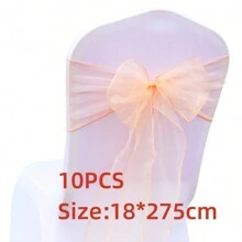 10pcs Violet Organza Chair Back Decoration Belt With Bowknots, 18cm Wide 275cm Long, DIY Bow Shapes; Glass Organza Chair Back Cloth For Festival Party Decoration, Great For Outdoor Canopy, Wedding, Graduation Ceremony, Background Decoration, Opening Ceremony, Interactive Party Atmosphere, Gift Packaging Decoration, Colored Ribbon - Multicolor - View 39