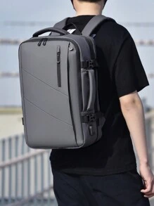 男士新款大容量旅行背包，可擴展肩袋，多功能旅行電腦背包，中性週末過夜包，戶外海灘包，學生背包。配置USB充電口，多層口袋可擴展厚度，防刮擦、耐磨和防水面料，休閒商務男士包，質感簡約復古時尚包，適用於海濱旅行、商務差旅、購物、上下班通勤。適合作為朋友、家人和男友的禮物。 - 灰色 - 查看 4