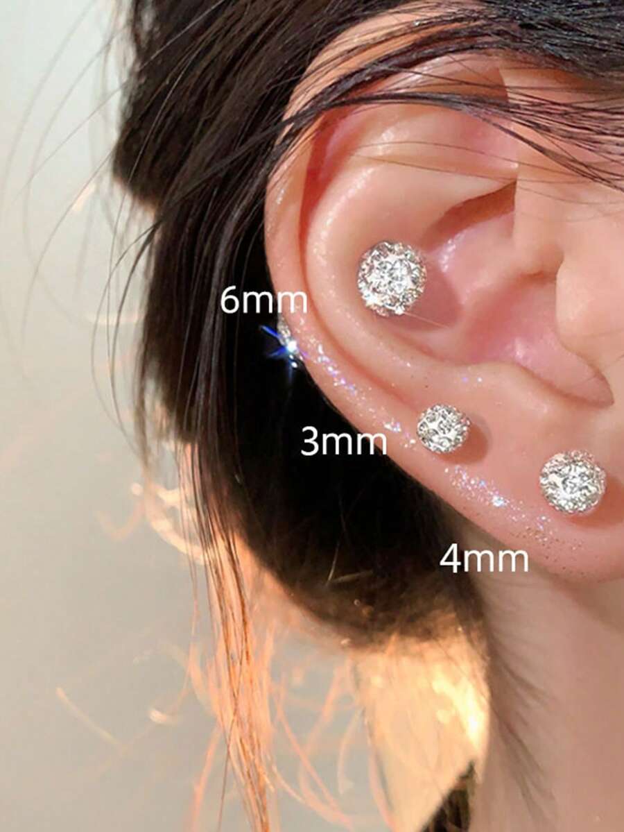 1pair Exquisite & Sparkling Double-End Rhinestone Ball Ear Studs For Ear Piercing - Spherical - View 1