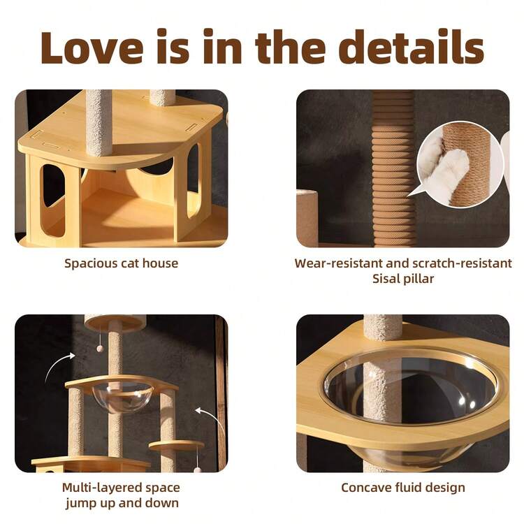 1 pieza Casa de gato espaciosa con múltiples capas de columna, árbol de gato Amiel resistente, duradero, resistente al desgaste, adecuado para todos los gatos en interiores - Multicolor - Añade 4