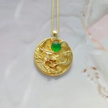 天然玉髓，鍍金珠寶鑲嵌項鍊吊墜，時尚珠寶，女士項鍊首飾，寶石項鍊，節日禮物，送給她的禮物。 - 龍G5 - 查看 3