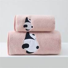 1入組加厚熊貓刺繡珊瑚絨超細纖維毛巾，高吸水性，柔軟，對皮膚友好，非常適合家用浴室洗臉、擦手、擦身體，並且能夠快速乾燥。完美的浴室配件。 - 藍色 - 查看 7