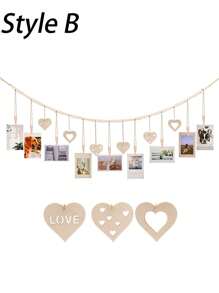 Hanging Photo Frame With Clips, Wooden Bead String Hanging Photo Display With (9 Clips Included), Bohemian Natural Wood Bead Wreath Photo Clips, Wooden Clips Photo Storage Decor, Farmhouse Country Style Hanging Bead Home Decor - Love Model - View 7
