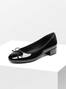 Women's Low Chunky Heel Ballet Pumps Closed Toe Bowknot Detail Single Shoes,Comfortable & Fashionable Slip-On Work Shoes Valentines - Black - View 4