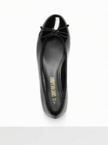 Women's Low Chunky Heel Ballet Pumps Closed Toe Bowknot Detail Single Shoes,Comfortable & Fashionable Slip-On Work Shoes Valentines - Black - View 7