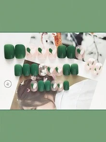 24入組方形壓蓋假指甲，可愛卡通短款貼片假指甲（附贈貼片/膠水/指甲銼），適合女性及女孩，2024年最新全套假指甲產品 - 彩色 - 查看 2