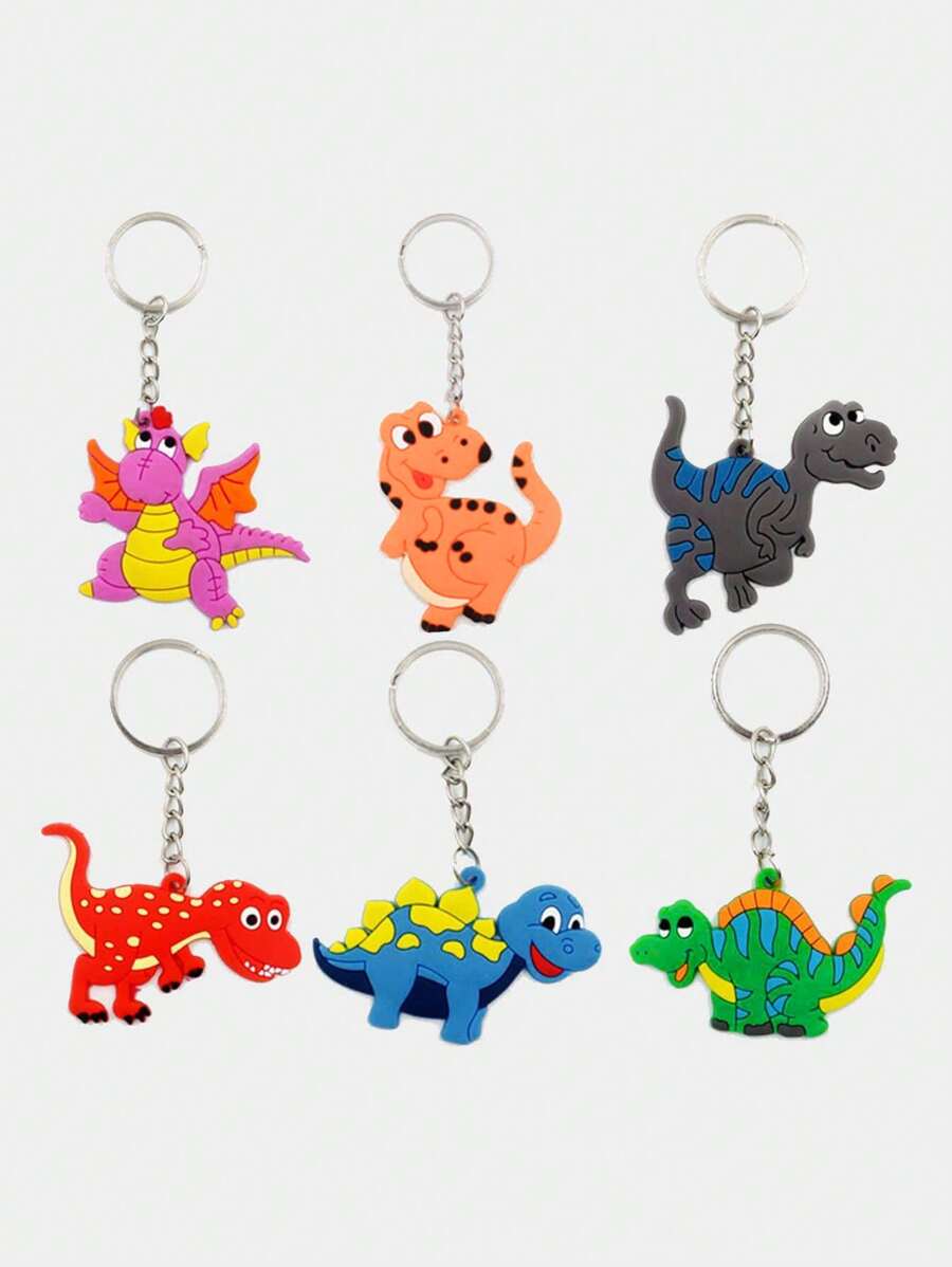 6pcs Plastic Keychain, Cute Dinosaur Design Keychain For Home - Multicolor - View 1
