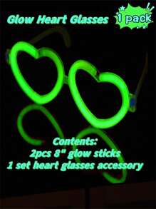 1pc Heart-Shaped LED Glasses + 1pc Neon Glasses, Glow In The Dark Party Favor Eyeglasses, Ideal For Adult Birthday Wedding New Year Party,Christmas