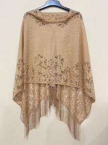 1 pieza Elegante Poncho primavera/verano de encaje de unicolor, chal protector solar con múltiples opciones de uso para mujeres