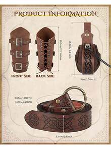 4pcs/Set Renaissance Accessories, Medieval Viking PU Leather Arm Guard, Waist Bag And Embossed Belt For Cosplay Costume Festival Party,Halloween