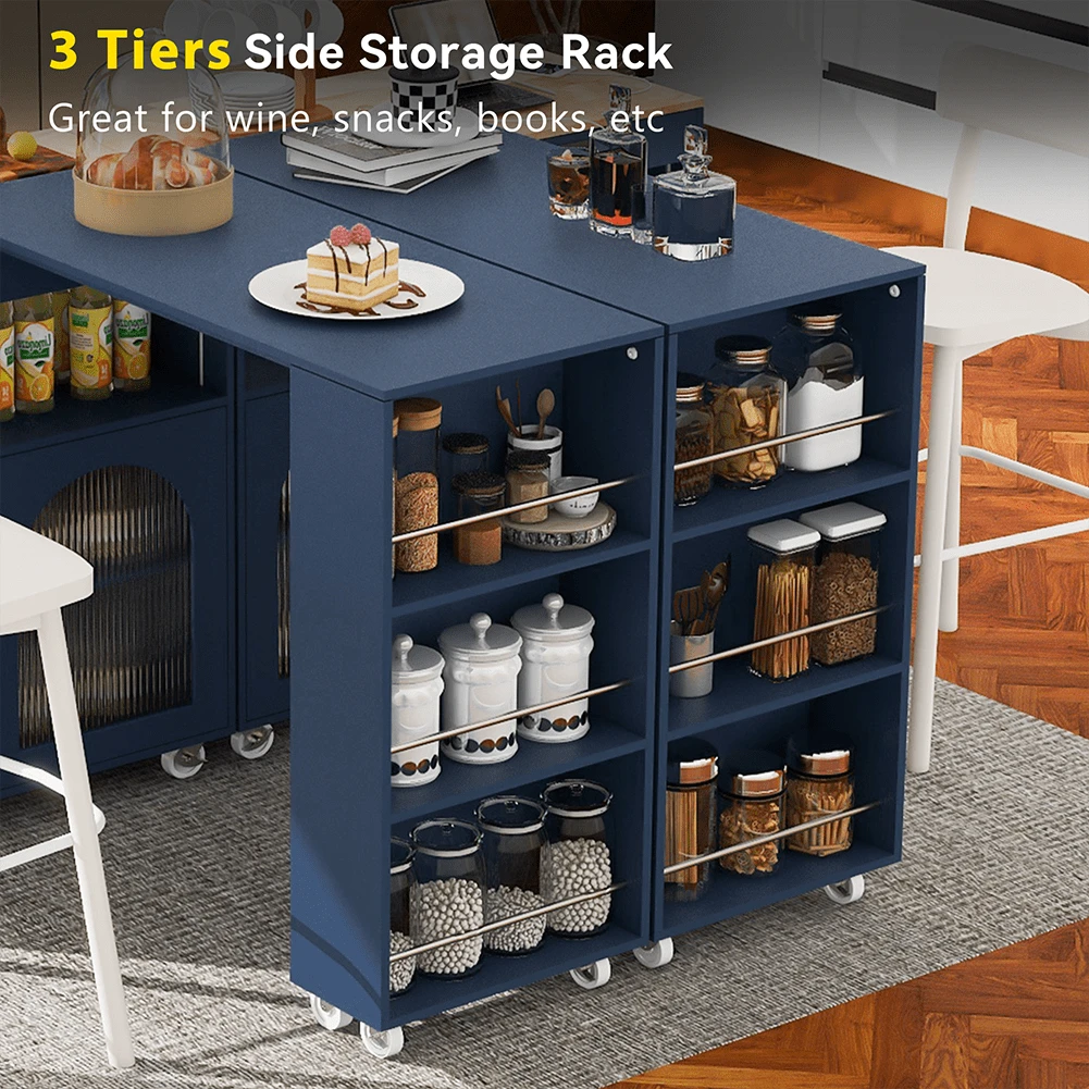 Kitchen Island With Extendable Table & Power Outlet | Rolling Cart With Drawers & Shelves