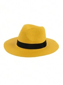 1pc Unisex Fashionable Black Braid Band Panama Hat Sun Hat For Beach - Straw Hat - View 3