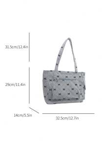 1 件装时尚撞色蝴蝶结印花单肩包，简约轻便，多口袋设计，可单肩背也可手提 - 藍色 - 查看 4