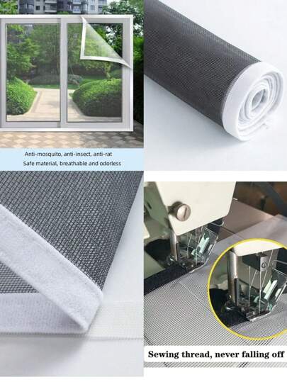 1 pieza Cortina gris con borde negro, mosquitera de 4 estaciones, malla anti-insectos para ventana del dormitorio, sin necesidad de taladrar con adhesivo, elegante y minimalista, alta densidad de ventilación, decoración casera hecha a mano
