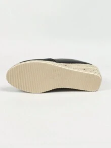 Zapatos de mujer con tacón de cuña 2025, Nuevos, de punta redonda, tejido de paja, estilo europeo de tacón alto de lino, diseño de moda casual y cómodo para vacaciones - Negro - Ver 8