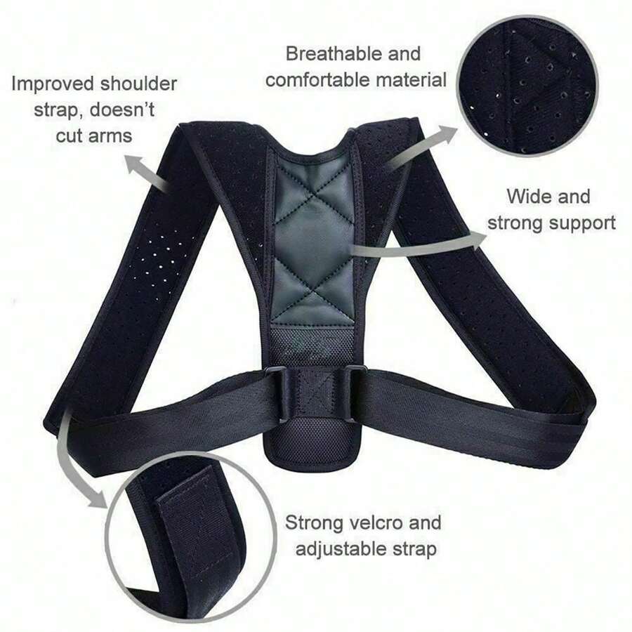 Posture Corrector Back Support Body Brace Wellness Lumbar Shoulder Support Belt - Black - View 1