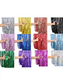 1 pieza Lluvia de globos con láser y borde de lámina en fondo de corriente de lluvia, cinta de lluvia de decoración de cumpleaños de fondo para colgar - Multicolor - Ver 7