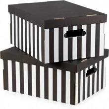 Compactor Cardboard Storage Boxes With Lids, Decorative Home, Office And Wardrobe Organiser Boxes, Flat-Packed Storage And Gift Box With Handles, Black/White Stripes, Pack Of 2 - Black and White - View 1
