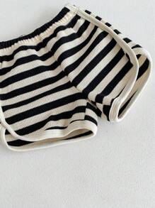 嬰兒男童開學季條紋熊背心和褲子套裝 - 黑色 - 查看 7