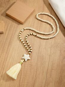 女士简约木珠、绿松石和流苏吊坠项链、时尚配饰 - 彩色 - 查看 5