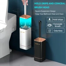 Cepillo de inodoro y soporte Aokala, juego de cepillo de inodoro de silicona con mango largo, limpieza profunda, decoración de baño, decoración de otoño