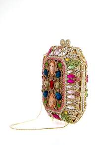 Luxury Multi-Color Rhinestone Party Clutch Bag, Suitable For Parties, Proms, Weddings. Diamond Studded Wallet With Chain Strap - Multicolor - View 5