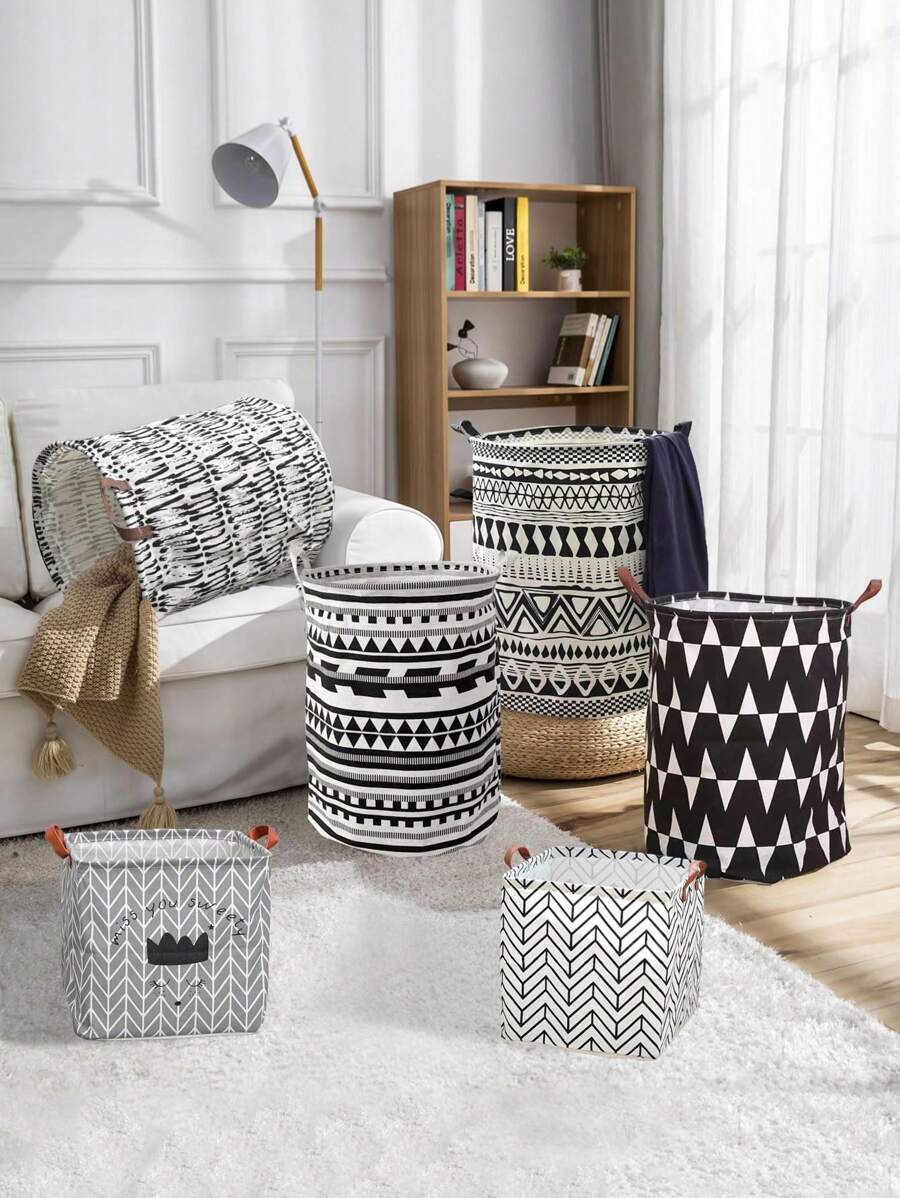 WHICHLIFE 1 chiếc giỏ đựng quần áo bẩn đa năng có họa tiết bất đối xứng đen trắng, trang trí phòng, đồ trang trí, đồ trang trí, đồ trang trí, đồ lưu trữ, đồ sắp xếp quần váy giày dép quần jean bốt váy - Đen và trắng - Xem 1