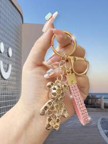 Fashionable Unisex Bear Shaped Keychain, Full Of Diamond, Pink/Orange/White, Fine And High-End Women's Car Key Chain Pendant, Popular Backpack Decoration, Fashionable Ornament For Car Keys, Diamond Inlaid Bag Pendant, Cute And Exquisite Universal Fitting - Pink - View 8