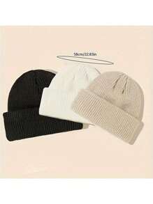 3 cái/bộ Unisex Mũ len Beanie Ngư dân cổ điển màu trơn Mũ len co giãn Mũ len có cổ tay cho nữ mùa đông thu - bộ ba mảnh - Xem 7