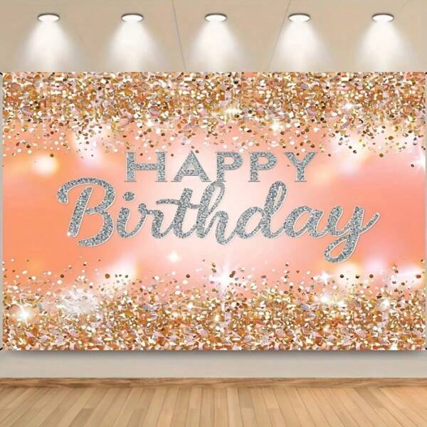 1pc, Happy Birthday Backdrop Diamonds And Rose Gold Dot Glitter Sparkle Photography Background For Women Lady Sweet Party Decorations Photo Props Photography Background Feet Decoration Props Party Photo Shoot Backdrop - Ho