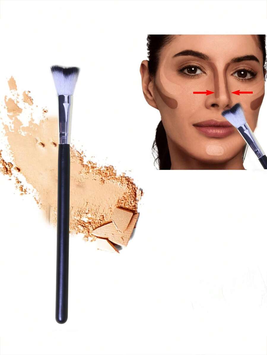 1pc Makeup Brush, Professional Contour Brush With Wooden Handle For