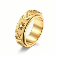 1pc Rotatable Star Moon Sun Ring, Decompression Stainless Steel Finger Jewelry - Gold - View 13