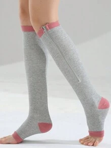 2pcs Zipper Mid-Calf Compression Leg Warmers, Elastic Leg Slimming Leggings, Compression Stockings For Leg Support - Multicolor - View 14