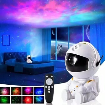 1 pièce Lampe de projection d'astronaute de ciel étoilé et de galaxie pour chambre à coucher, décorations de vacances. Lampe LED compacte et mignonne, nébuleuse spatiale, avec télécommande. Lampe de projection d'étoiles et de galaxie en forme d'étoile. Décoration de chambre, salle de jeux, cinéma maison, plafond, minuterie, décoration de chambre d'enfant, décoration de baby shower, décorations familiales, cadeaux
