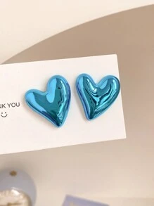 1 đôi bông tai hình trái tim đầy màu sắc hình học sành điệu - Màu xanh lam - Xem 5