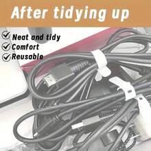 10pcs Pack Cable Organizer Bags & Cases With Silicone Straps For Desktop Storage - Durable PC Material Cable Management Ties For Tidy Desk - White - View 4